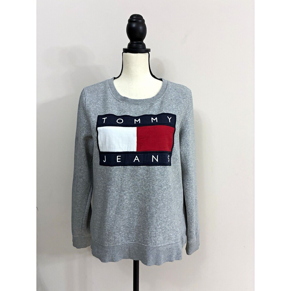 Tommy Jeans Women’s Crewneck Fleece Pullover Sweatshirt Gray Logo Size M